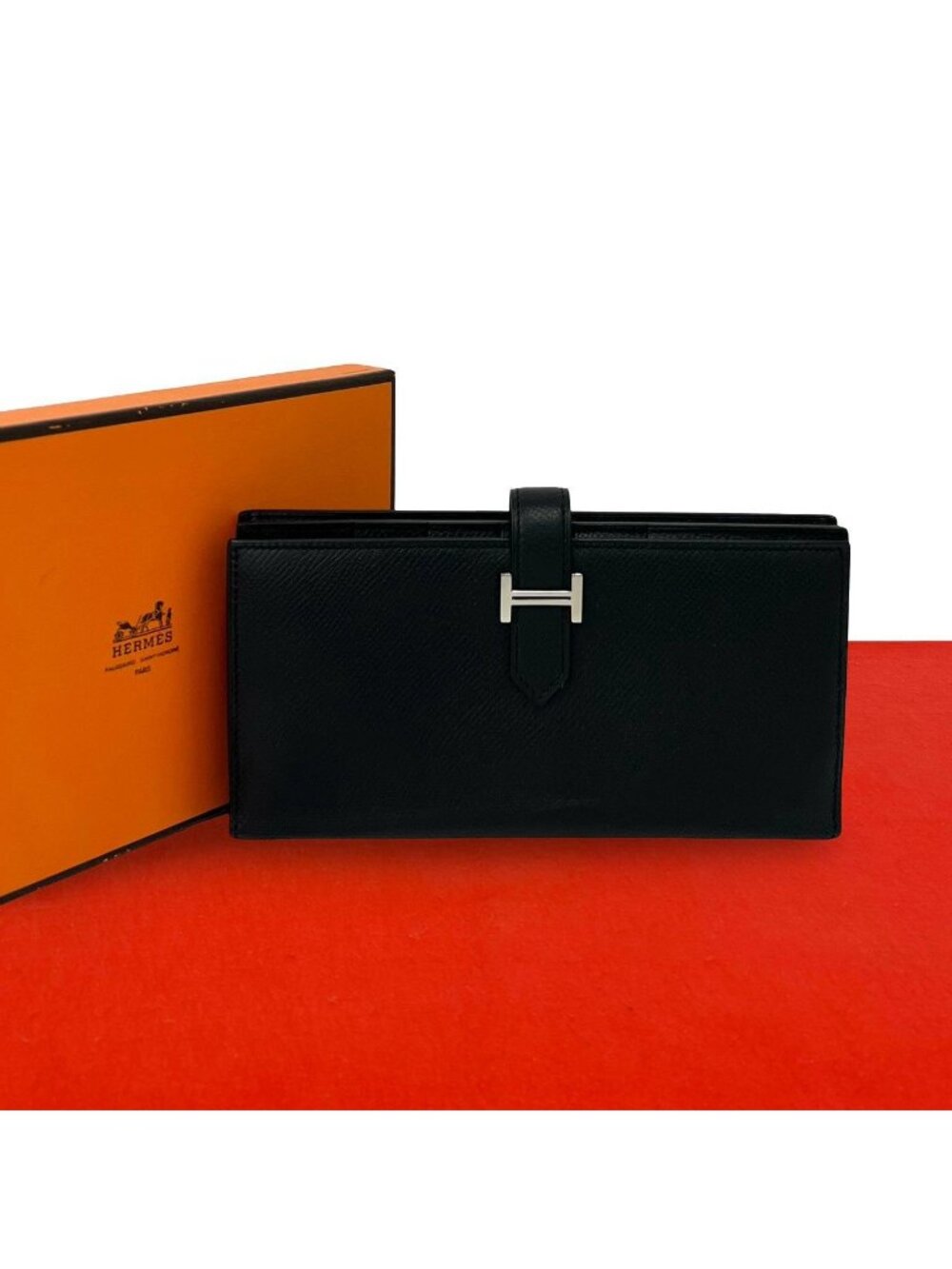 Hermes Bearn Soufflet Veau Epsom Wallet Card Case Coin Purse Black